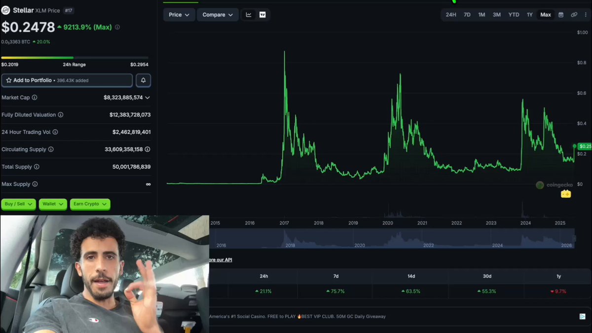 The image shows a screen displaying a graph with stock prices, and the caption reads "XLM RICH List!!! TOP 1% = 16,856 XLM TOP 10% = 810 XLM ARE YOU $XLM RICH? #Crypto #Stellar #XLMRichList #Altcoins". The context suggests that this image is part of a discussion or tutorial related to investments in cryptocurrency.