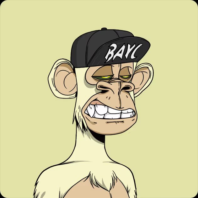 The image features a cartoon monkey wearing a baseball cap with the word "BAYC" written on it, standing against a yellow background. The monkey appears to be wearing a hat that says "BAYC", giving off a playful and humorous vibe. The caption below the image reads "My biggest monke crush🫈 Shoutout to the Big Boss Machi @machibigbrother @BoredApeYC".