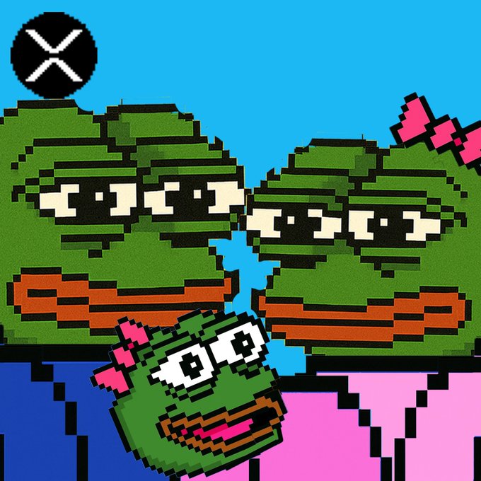 The image features a cartoon depiction of three cartoon pea characters, including two green ones and one pink one, standing together against a blue background with a black circle in the top left corner. The green pea character has a big smile on its face while the other two are looking at it. The post caption reads: "PEPE started as a joke to some Now it's a cultural phenomenon with one of the strongest holder bases in crypto".
