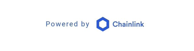 The Chainlink logo featuring a blue hexagon icon and the text 'Powered by Chainlink' on a white background.