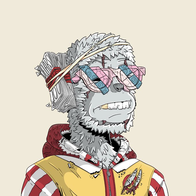 An illustration depicts a stylized anthropomorphic gray animal character with pink and blue spiral glasses, newspaper headwear, and a yellow and red striped jacket against a plain background.