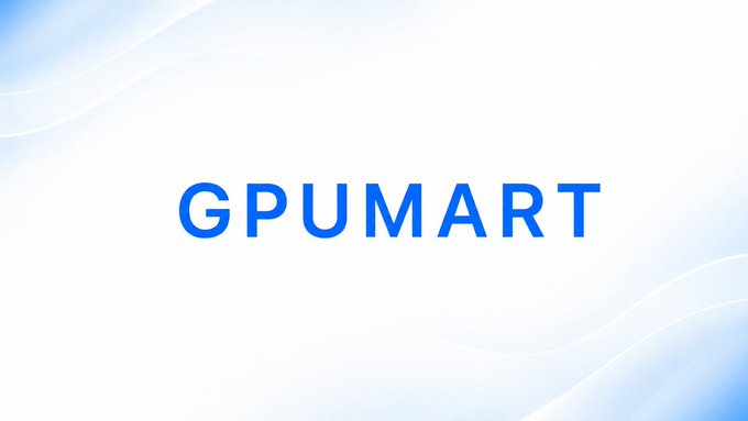 The image features a white background with blue text that reads "GPUMart" written in black letters. The text is positioned at the center of the image, making it the focal point. The image also includes an image of a wave or a swirl pattern on the right side, which adds visual interest to the overall composition.