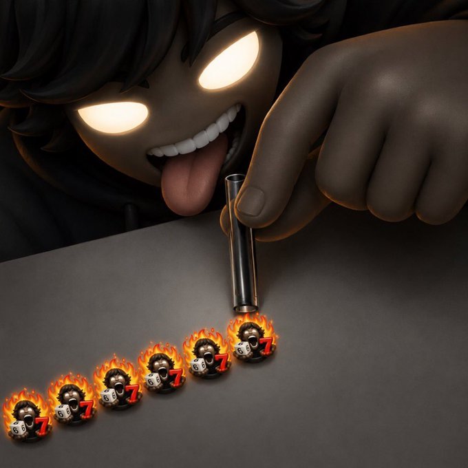 A mischievous character with glowing eyes playfully blows on a metal pipe, igniting a trail of flaming "6" and "7" symbols—directly tying to @sixsevenapp's viral branding and celebrating their 67-day milestone of surpassing $28M market cap with 12k+ holders.