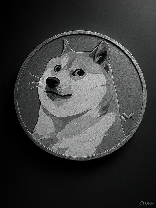 A silver coin featuring the iconic Shiba Inu dog—Dogecoin's mascot—pays homage to the cryptocurrency's potential inclusion in the US Strategic Crypto Reserve, with the "Grok" watermark visible in the bottom right. The image aligns with the post's excitement about Dogecoin's possible national recognition as a reserve asset.