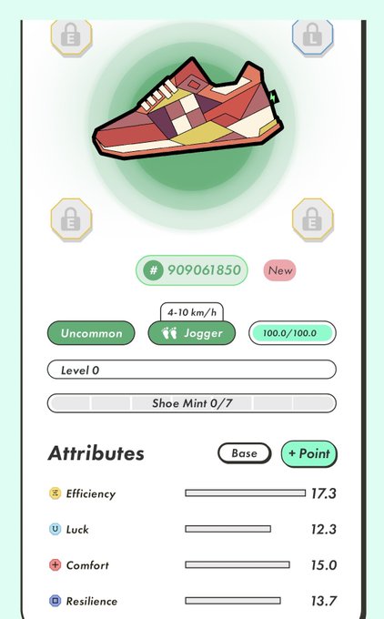 The image shows a shoe with a red sole, placed against a white background. There are several other objects in the scene, including a green circle containing a pair of shoes, as well as some text that reads "Another #SOL UC mint UC J x UC J = UC J #stepn". The focus of this image is on the shoe with the red sole and the surrounding objects.