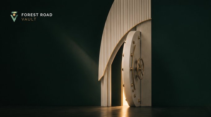 A massive vault door stands ajar in a dimly lit room, with light spilling out from its opening—visually representing the countdown to Forest Road Vault's whitelist opening, just 4 days away at whitelist.forestroadvault.com. The "Forest Road Vault" logo appears in the upper left corner, reinforcing the theme of secure access and imminent entry for early participants.