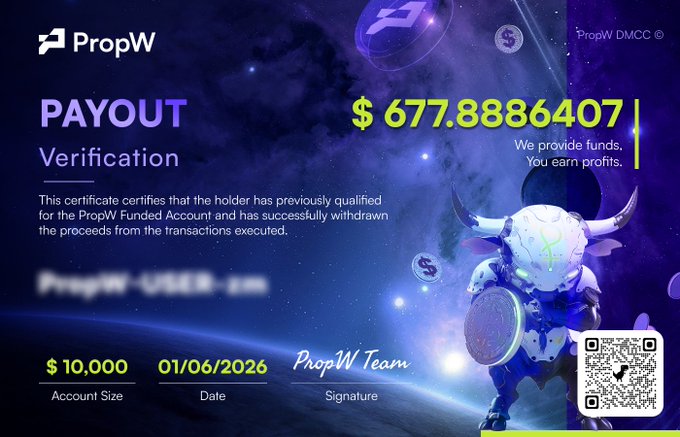 The image shows a website titled "PropW" with a banner displaying a game character against space scenery of a planet. The text on the image suggests that this is an advertisement for a game, specifically for a trading platform called PropW. At the bottom of the image, there's information about how to win and a claim that "Profit With PropW! Profit Withdrawn: $677.89USDT We Provide Funds, You Earn Profits." This means that if users participate in this game or follow the instructions provided on the website, they have a chance to win money through the trading platform called PropW.