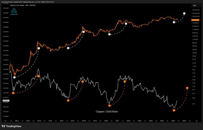 The image is a stock chart that shows the price of Bitcoin over time, with the value increasing linearly between 2013 and 2016. The chart also displays the price of copper at a constant rate from 2015 to 2019. The title of the chart suggests that there may be an extreme bullish setup for Bitcoins and copper within the next few months. This implies significant potential growth in these digital assets due to increased speculation and investment in cryptocurrencies.