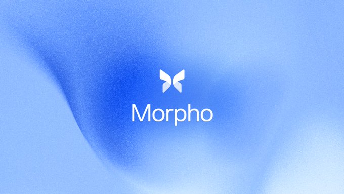 The image shows the Morpho logo—a stylized butterfly icon above the word "Morpho"—displayed in white against a soft, gradient blue background, representing MorphoLabs, the lending and borrowing protocol referenced in the post.