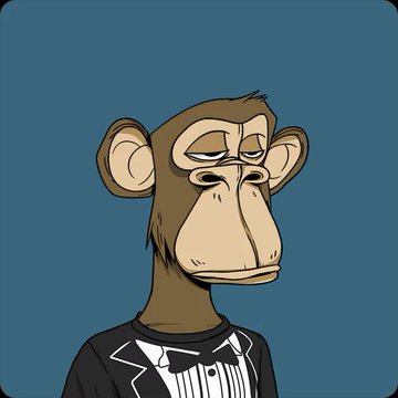 The image features a cartoon monkey wearing a tuxedo, standing against a blue background with its arms crossed over its chest. The caption below the image reads "Yo @machibigbrother! If you’re going to WETH these apes let me know! Will pay you slightly higher than current bids!".