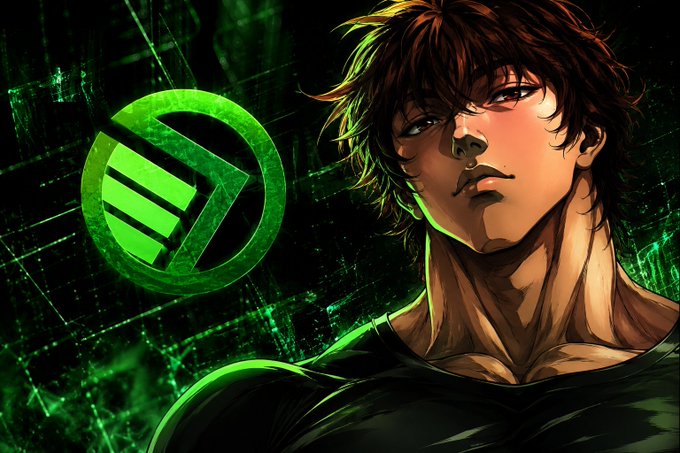 The image features an anime character with spiky hair wearing a black shirt against a green background. The character's face has a serious expression as they look directly at the camera, giving off an intense vibe. In the top right corner of the image, there is a logo that reads "DEGX". This logo could be related to the anime or the post it appears in.