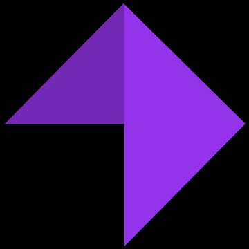 A purple geometric logo consisting of two overlapping triangular shapes forming a stylized arrow or play-button design on a black background.