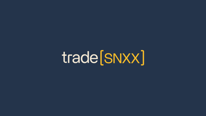 The image displays the "trade[SNXX]" logo on a dark navy background, with "trade" in white and "[SNXX]" highlighted in yellow. It serves as a promotional graphic announcing the launch of the SNXX 2X Long SNDK Daily ETF.