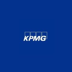 The KPMG logo is displayed in white on a solid blue background.