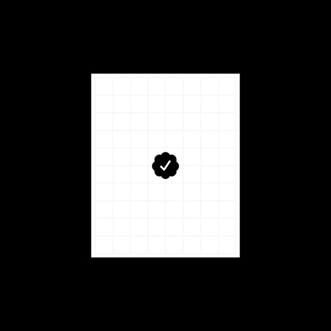 A minimalist graphic showing a white grid paper background with a black scalloped checkmark icon in the center, set against a black backdrop.