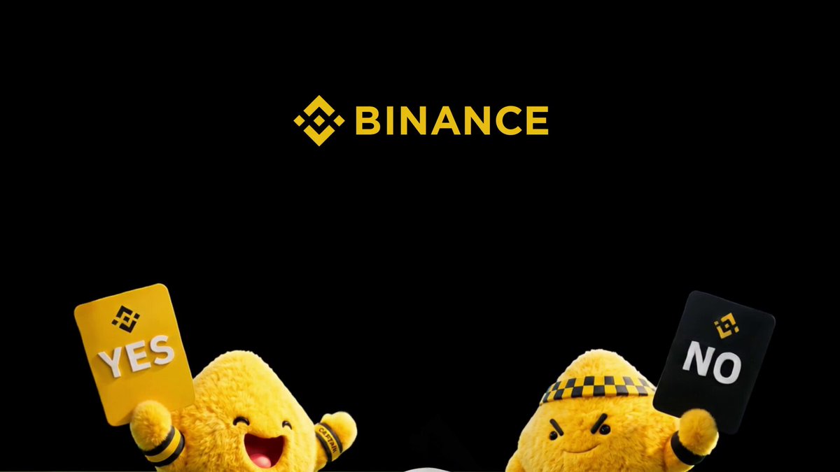 The image features two yellow teddy bears, each holding a "yes" sign with one bear wearing a baseball cap. The background of the photo is black, and the text that stands out appears to be related to a football match or challenge posted on social media, likely called Pick & Win. The main topic in the image seems to be about the trading platform binance.com/activity/pick- …" and how it works.