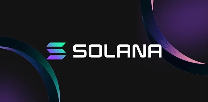 The Solana logo and wordmark appear in white with the signature teal-to-purple gradient emblem against a dark background with purple circular accents.