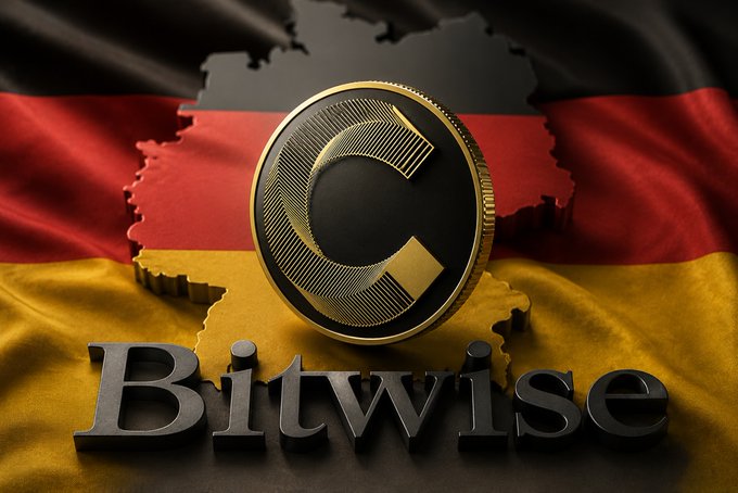 The image features a close-up of a coin with the word "bitwise" written on it. The coin is placed next to a map of Germany, which includes the colors red, yellow, black, and white. The background of the image is blurred, drawing attention to the coin and its surroundings. In the bottom right corner of the image, there's text that reads: "Focus on what is in the image and how it relates to the post".