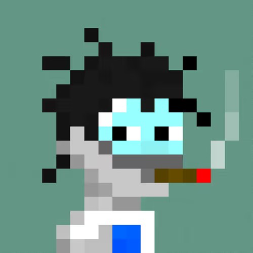 A pixel art character with messy black hair and cyan skin smokes a cigarette with the tip glowing red, set against a teal background. The image appears to be a generative NFT artwork from the "Re:Generates" collection, depicting a stylized zombie-like figure that was sold for 0.07 ETH ($134.24) according to the transaction details.