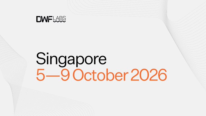 A promotional graphic with the 'DWF LABS' logo and the text 'Singapore 5—9 October 2026' on a white background with subtle wavy line patterns.