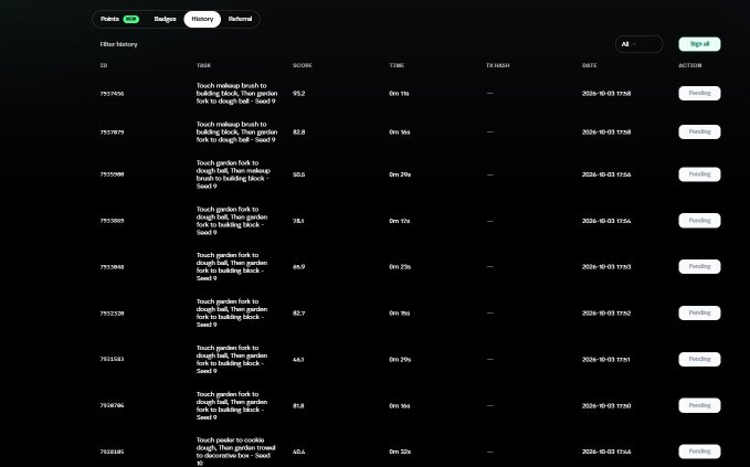 A screenshot of a trading history interface showing multiple recent trades on "TOUCH" with pending actions, dated January 3, 2026.