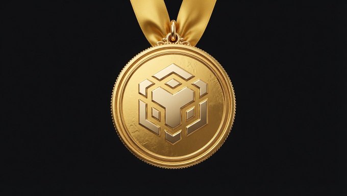A golden medallion featuring the BNB cryptocurrency logo hangs from a yellow ribbon against a stark black background, visually reinforcing the post's reference to the iconic "black and yellow" BNB branding.