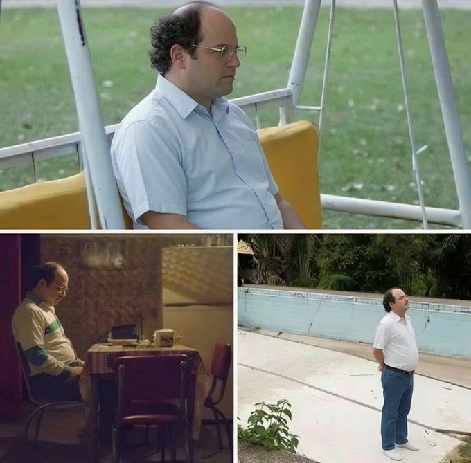 A three-panel image featuring the character George Costanza from Seinfeld sitting dejectedly in various locations.