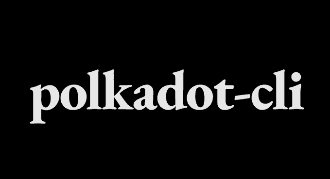 The image shows "polkadot-cli" written in white serif text on a black background, representing one of the AI-first developer tools being discussed. The caption references the polkadot-cli project, a fully agentic CLI tool for OpenClaw, Hermes, or other agents, fitting the post's theme about emerging AI tooling in the Polkadot ecosystem.