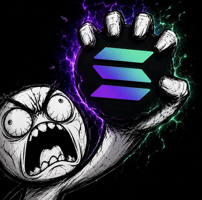 ersi, a fictional character with purple and green skin, holds a black circle with the word "S" on it against a dark background.