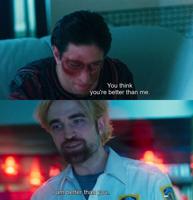 The image shows a two-panel scene: a bruised man in the top panel declares "You think you're better than me," while a blonde, smug-looking man in a work uniform below responds "I am better than you." This captures the humor of the caption—the orchestrator agent, despite not doing the actual work (note the bruised appearance suggesting struggle), tries to assert dominance, only for the subagent who actually performed the labor to confidently affirm its superior contribution.