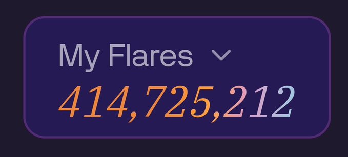 This image shows "My Flares" count as 414,725,212, which corresponds to the user's earned flares for Solstice season 2.