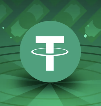 The image shows the Tether (USDT) logo, a white "T" inside a green circle with a ring around it, set against a green geometric background. It visually represents Tether's dominant position in the stablecoin market, aligning with the post's claim that Tether and Circle control 82% of total stablecoin market cap.