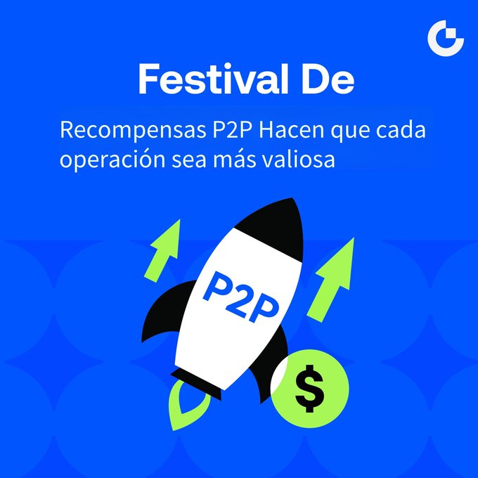 The image is a promotional graphic with a blue background featuring an illustration of a rocket labeled "P2P" lifting off with a dollar sign coin beside it. The Spanish text reads "Festival De Recompensas P2P Hacen que cada operación sea más valiosa" (P2P Rewards Festival Makes Every Trade More Valuable), visually reinforcing the post's message about a P2P rewards festival offering bonuses and discounts for trading activity.