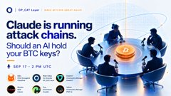 Thumbnail from AP_JAY_Saah featuring a news-style headline 'Claude is running attack chains. Should an AI hold your BTC keys?' with a business meeting illustration and cryptocurrency logos.