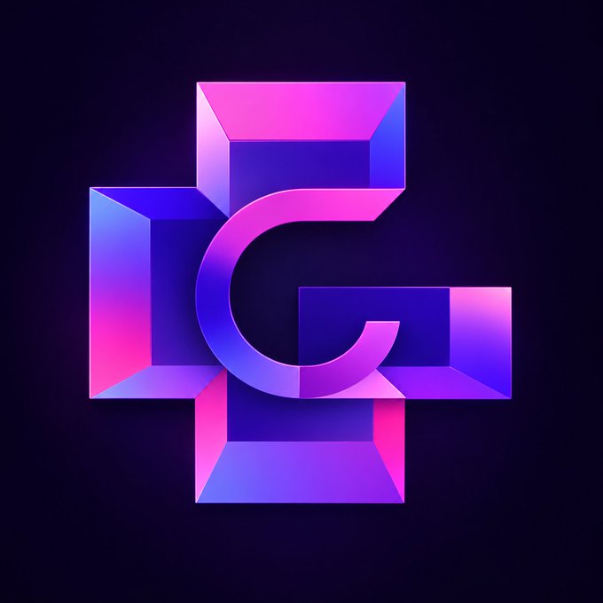 A 3D-rendered stylized letter 'G' logo with a purple and pink gradient color scheme on a dark background.