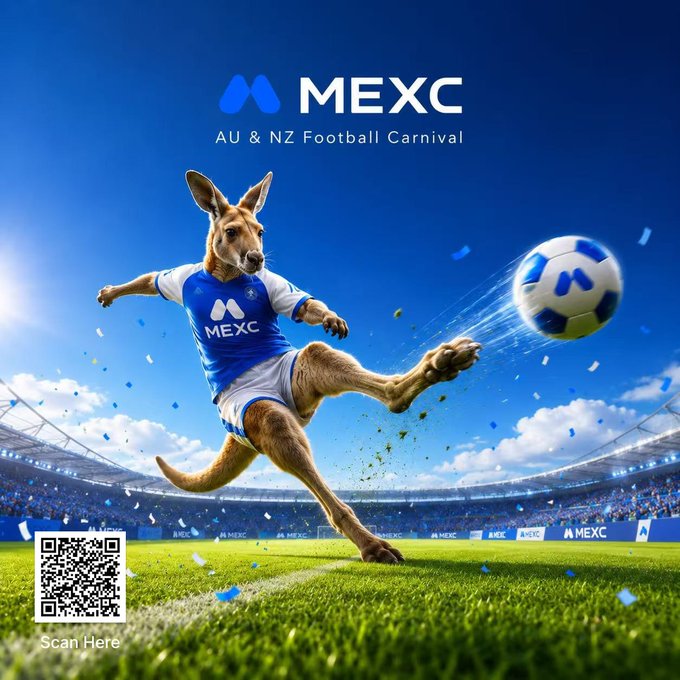 The image features a kangaroo kicking a soccer ball, which appears to be a promotional poster for the MEXC AU & NZ Football Carnival. The text "MEXC" can also be seen in the image. The caption below the image reads "Focus on what is in the image and how it relates to the post." This suggests that the image might be used as part of an advertisement or social media post promoting the festival, with a focus on the kangaroo's action and its connection to the event.