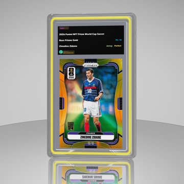 A graded Panini NFT trading card featuring Zinedine Zidane (rated 92) from the 2026 FIFA World Cup France edition is displayed in a protective slab, tying into the post's narrative of shifting from traditional EA sports loot boxes to investing in Panini's NFT card economy.