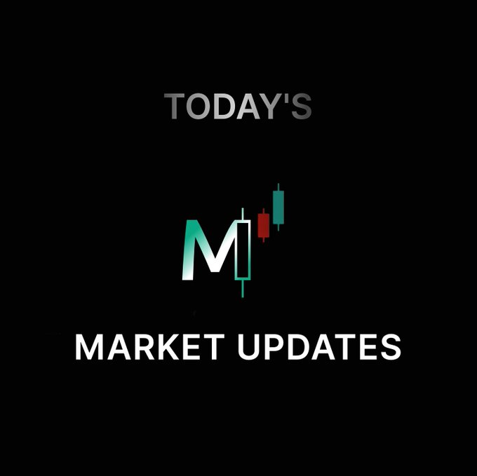 A black graphic displays "TODAY'S" at the top, a stylized "M" logo with red and green candlestick chart elements in the center, and "MARKET UPDATES" at the bottom in bold white text, serving as a header image for a crypto market news post about the BankChain Alliance's bank-owned blockchain initiative.