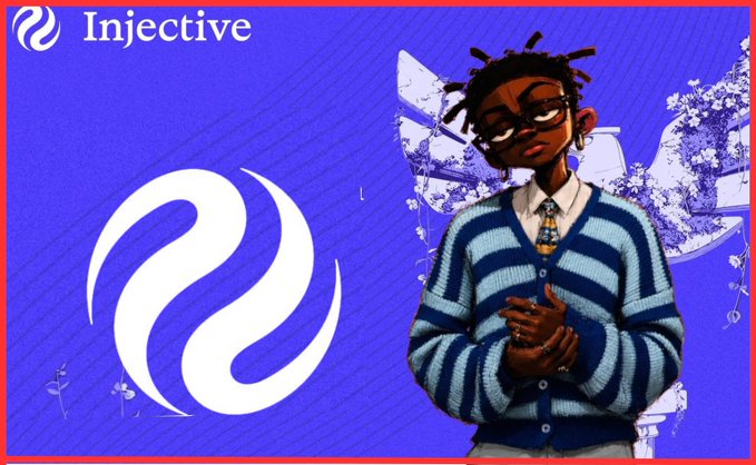 The image is a promotional graphic for Injective, featuring its stylized "i" logo on a vibrant blue background alongside an illustrated character wearing glasses and a striped sweater, with the word "Injective" displayed in the top left corner.

The visual ties directly to the post's message by showcasing Injective's brand identity as it highlights the platform's interoperable, composable DeFi ecosystem built to unify assets, liquidity, payments, and applications.
