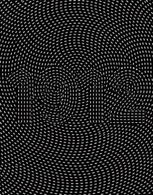 An optical illusion graphic featuring the word 'home' hidden within a pattern of curved white dashes on a black background.