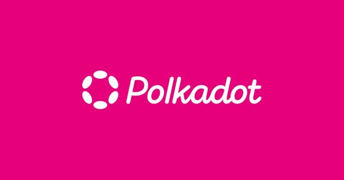 The Polkadot logo and wordmark are displayed in white against a solid bright pink background.