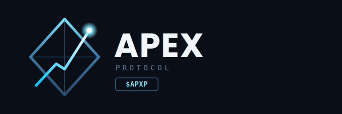 A logo for 'APEX PROTOCOL' featuring a diamond shape with an upward trending line and a glowing dot, alongside the ticker symbol '$APXP' on a dark background.