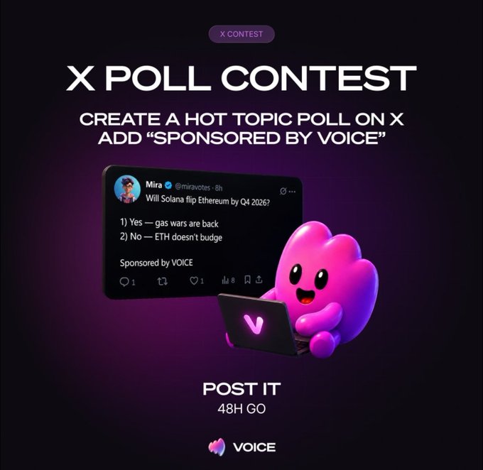 The image features an advertisement for a contest called "X Poll Contest". The main focus of the advertisement is a pink character, possibly a cartoon or a stuffed animal, sitting next to a laptop computer. The text on the advertisement encourages people to participate in the poll by creating an interesting hot topic poll and adding it to the contest. It also mentions that the post-it note should be used for voting purposes. The image includes a hashtag "PostIt" at the bottom of the advertisement, which is likely related to the contest or the contest's rules.