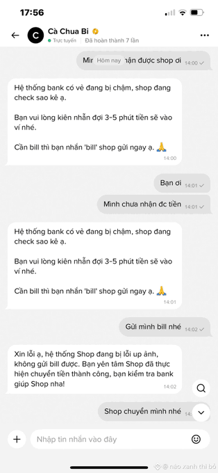 The image shows a phone screen displaying multiple messages from someone named Ca Thiên, which appears to be a conversation with another person. The messages are written in Vietnamese and include details about bank transactions, shopping experiences, and other personal matters. The text on the screen is not in English, making it difficult for an English-speaking individual to understand the content of the messages.