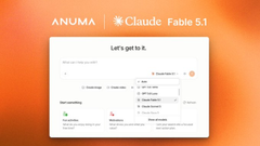 A screenshot shows an interface titled 'ANUMA Claude Fable 5.1' with a white card on an orange background, though details are difficult to read.