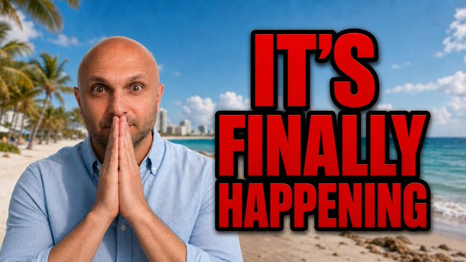 A shocked bald man stands on a tropical beach with his hands clasped over his mouth, beside bold red text reading "IT'S FINALLY HAPPENING," visually emphasizing the breaking news that Mastercard acquired BVNK for $1.8B, which was already utilizing Ripple's RLUSD stablecoin infrastructure.