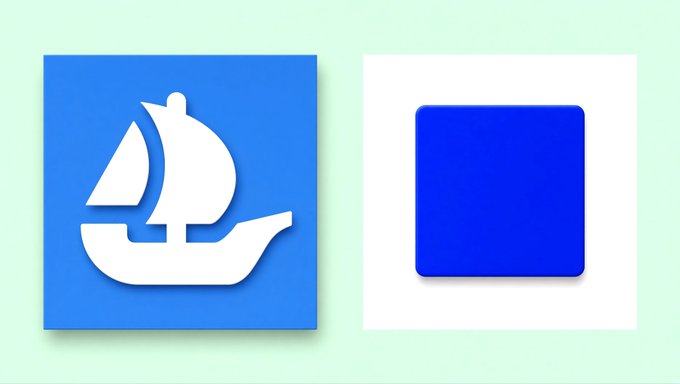 Two square app icons displayed side by side: a blue icon with a white sailboat and a white icon with a blue square.