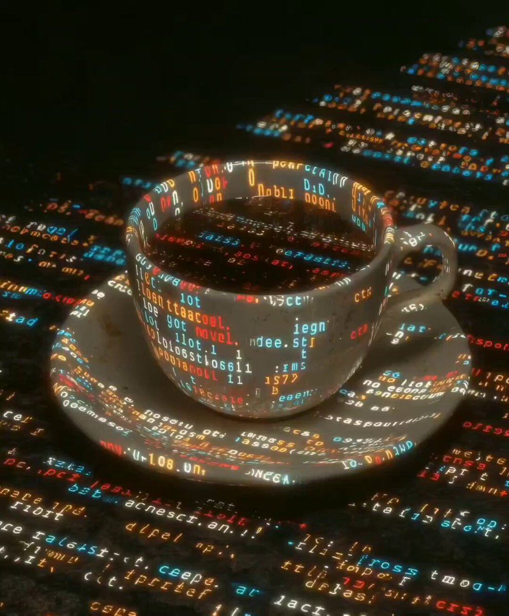 The image shows a cup filled with coffee placed on top of a white saucer, which has been printed with various codes and numbers that appear to be related to programming or data analysis. The background consists of a black surface with a patterned design, adding an artistic touch to the scene. The post about X @ Sumex Labs seems to discuss the company's recent progress in terms of software updates, AI trading tools, and ecosystem integration. It appears that the focus is on consolidating features across different projects or applications rather than working on multiple individual tasks.