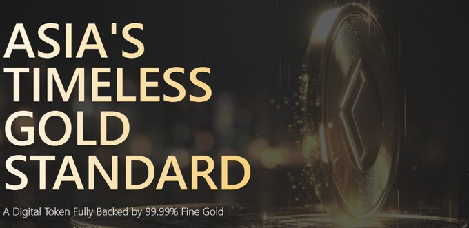 A promotional banner for the $XGZ gold-backed token reads "ASIA'S TIMELESS GOLD STANDARD" with the tagline "A Digital Token Fully Backed by 99.99% Fine Gold," set against a dark background featuring a golden coin design. The imagery reinforces the post's message about $XGZ's 1:1 backing by 1 gram of 999.9 fine gold and its emphasis on maintaining credible ties to physical gold.
