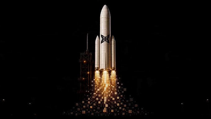 A SpaceX heavy-lift rocket lifts off at night against a dark sky, with bright engine exhaust illuminating its ascent. The image symbolizes ambitious technological advancement, mirroring the post's theme of gQuip tackling the inherent variability of quantum hardware to deliver reliable performance despite its unpredictable nature.